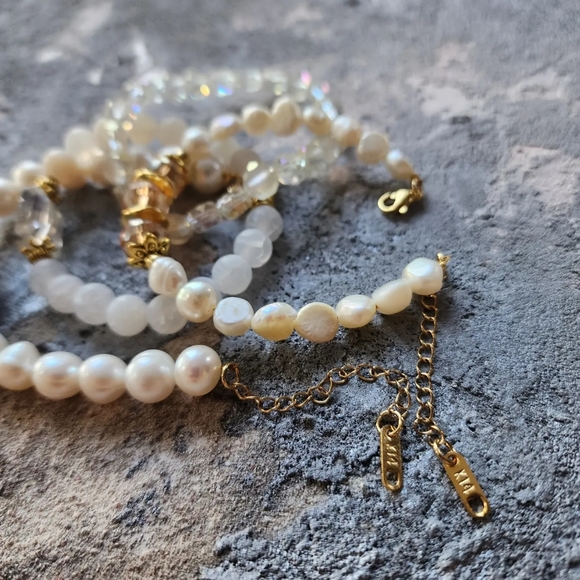 4 Bracelets Jewelry Set Stacking Bar Baroque Pearl 14K Gold plated Jewelry - Picture 5 of 11